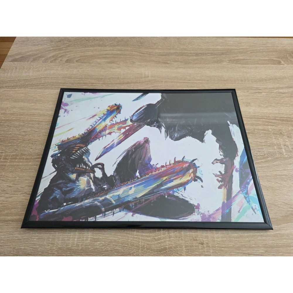 Chainsaw Man vs Katana Man Framed Art Print Anime Manga Wall‎ Decor Black Frame